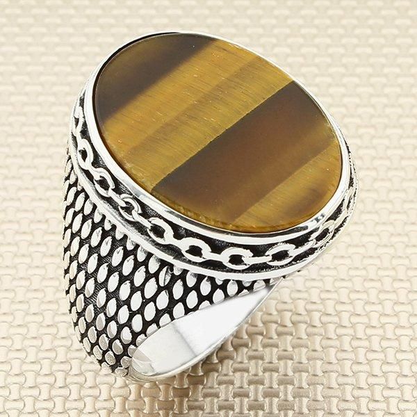 straight oval brown tiger eye stone silver ring men with chain motif made in turkey solid 925 sterling cluster rings, Golden;silver
straight oval brown tiger eye stone silver ring men with chain motif made in turkey solid 925 sterling cluster rings, Golden;silver
