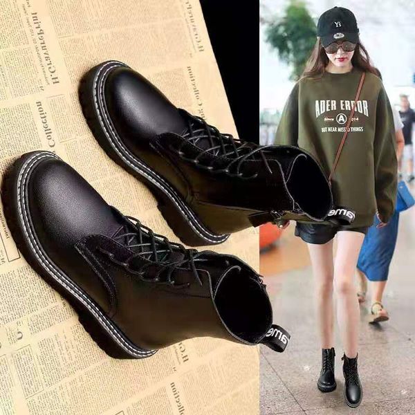 2021 martin leather casual single versatile short autumn winter women's boots thick heels, Black
2021 martin leather casual single versatile short autumn winter women's boots thick heels, Black