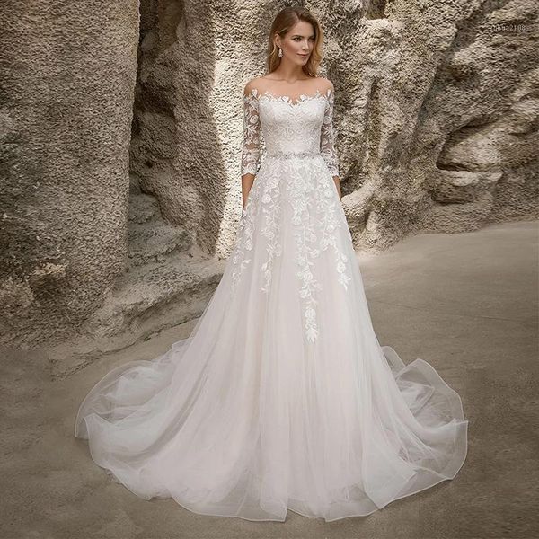 other wedding dresses arrival gorgeous lace ivory bridal illusion bateau neckline gowns for bride with 3/4 sleeves beaded1, White
other wedding dresses arrival gorgeous lace ivory bridal illusion bateau neckline gowns for bride with 3/4 sleeves beaded1, White