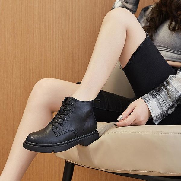 boots casual short 2021 british style women's plush student leather, Black
boots casual short 2021 british style women's plush student leather, Black