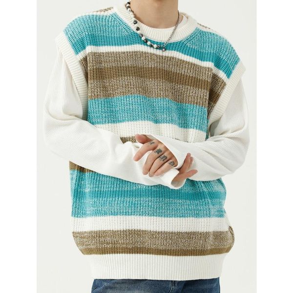 men's vests men clothing 2021 autumn products retro contrast woolen vest loose round neck pullover striped knit, Black;white
men's vests men clothing 2021 autumn products retro contrast woolen vest loose round neck pullover striped knit, Black;white