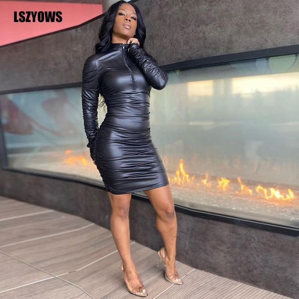 casual dresses pu leather dress women party club wear long sleeve zipper bodycon ruched female solid streetwear mini, Black;gray
casual dresses pu leather dress women party club wear long sleeve zipper bodycon ruched female solid streetwear mini, Black;gray
