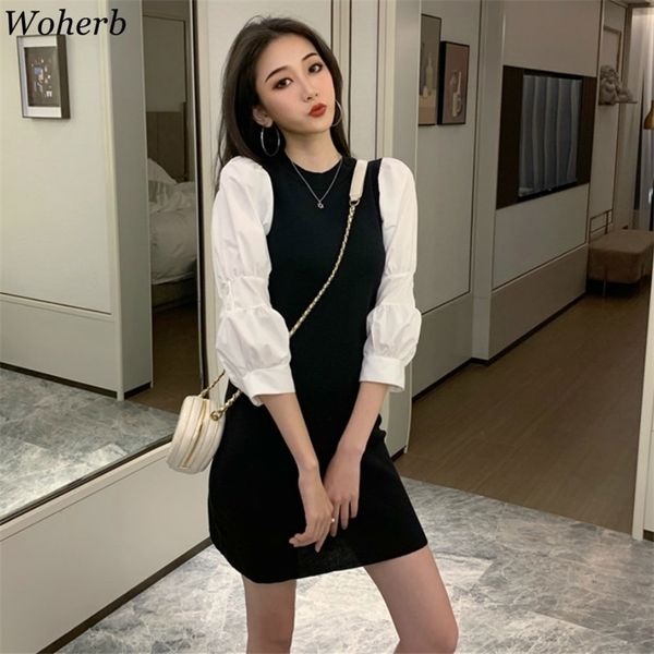 woherb spring summer mini party dress women puff sleeve knit dresses korean elegant vintage pencil robe vestidos de festa 210323, Black;gray
woherb spring summer mini party dress women puff sleeve knit dresses korean elegant vintage pencil robe vestidos de festa 210323, Black;gray
