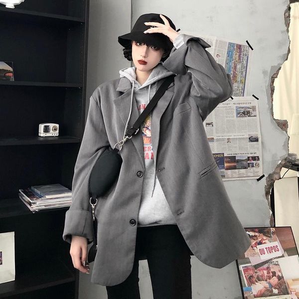 women's suits & blazers korean notched collar long sleeve gray women coat mid-length single-breasted loose casual suit jacket female au, White;black
women's suits & blazers korean notched collar long sleeve gray women coat mid-length single-breasted loose casual suit jacket female au, White;black