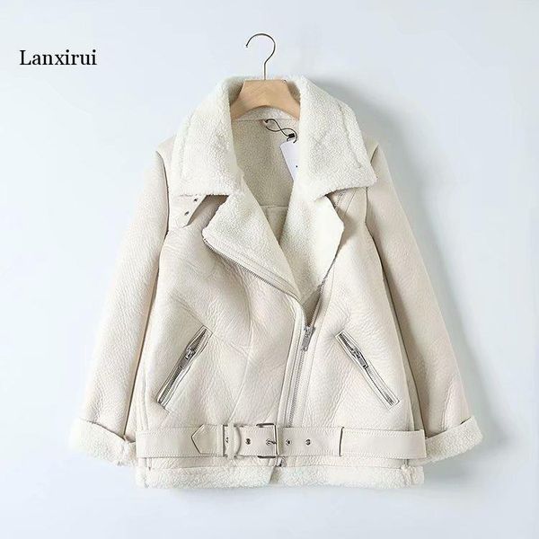 fur long sleeved loose belt warm women's jacket lamb wool winter thickened locomotive lapel female coat beige black chic pu jackets, Black;brown
fur long sleeved loose belt warm women's jacket lamb wool winter thickened locomotive lapel female coat beige black chic pu jackets, Black;brown