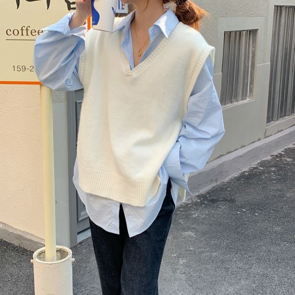 comelspring autumn sleeveless ol outwear vest sweater women minimalist elegant v-neck loose knitted sweaters 210515, White;black
comelspring autumn sleeveless ol outwear vest sweater women minimalist elegant v-neck loose knitted sweaters 210515, White;black