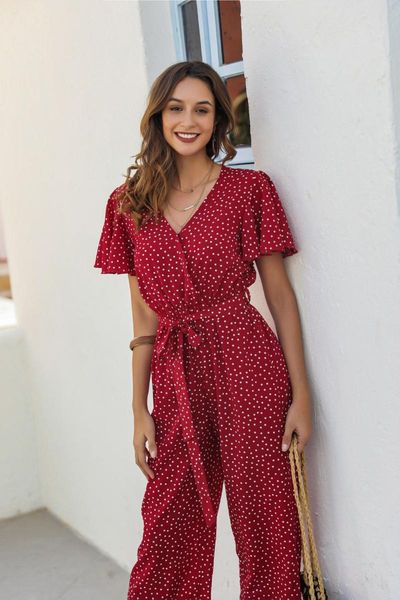 women's tracksuits 2021 european and american summer jumpsuit short sleeve v-neck wide leg pants, Gray
women's tracksuits 2021 european and american summer jumpsuit short sleeve v-neck wide leg pants, Gray