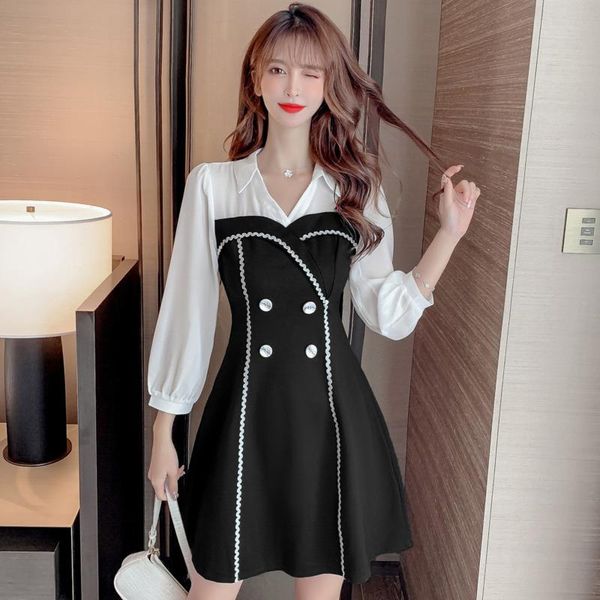 casual dresses #5117 black with white shirt dress women double breasted mini lapel collar short a-line vintage spring autumn, Black;gray
casual dresses #5117 black with white shirt dress women double breasted mini lapel collar short a-line vintage spring autumn, Black;gray