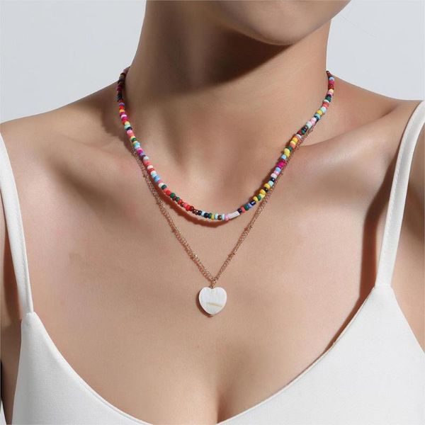 pendant necklaces bohemian multilayer layered necklace multicolor glass beads heart shell charms women wedding party choker jewelry, Silver
pendant necklaces bohemian multilayer layered necklace multicolor glass beads heart shell charms women wedding party choker jewelry, Silver