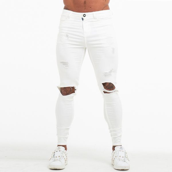 men's skinny jeans white ripped stretch jeans for men elastic waist distressed jeans pants athletic body building zm60, Blue
men's skinny jeans white ripped stretch jeans for men elastic waist distressed jeans pants athletic body building zm60, Blue