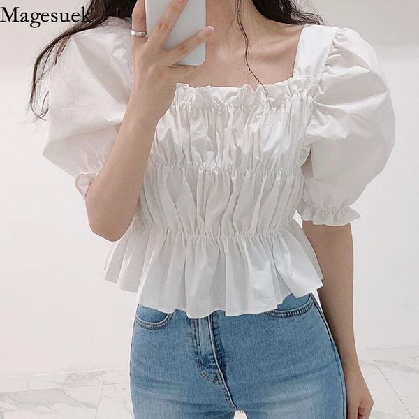 women's blouses & shirts korean puff short sleeve women square collar pleated summer blouse off shouder solid slim vintage shirt femal, White
women's blouses & shirts korean puff short sleeve women square collar pleated summer blouse off shouder solid slim vintage shirt femal, White