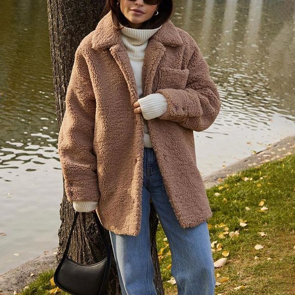 women's fur & faux floy fashion casual loose lamb coats women elegant turn down collar jackets single breasted pocket ladies, Black
women's fur & faux floy fashion casual loose lamb coats women elegant turn down collar jackets single breasted pocket ladies, Black