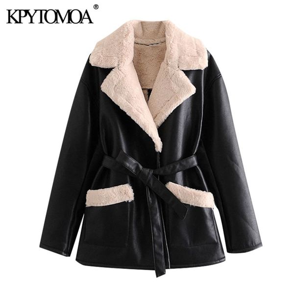 kpytomoa women 2021 fashion with fur faux leather thick warm jacket coat vintage long sleeve tied belt female outerwear chic top, Black
kpytomoa women 2021 fashion with fur faux leather thick warm jacket coat vintage long sleeve tied belt female outerwear chic top, Black