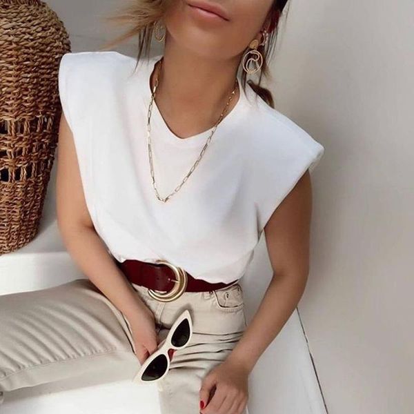 women's tanks & camis summer women padded shoulder casual sleeveless o-neck vest female tank basic style ladies solid, White
women's tanks & camis summer women padded shoulder casual sleeveless o-neck vest female tank basic style ladies solid, White