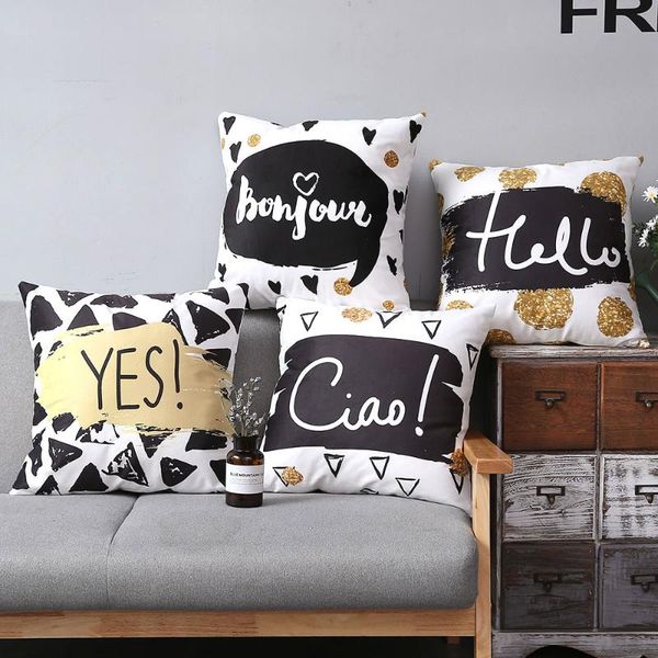 geometric black and white letters pillow cushion cover decorative throw pillow for office home decor sofa cushions