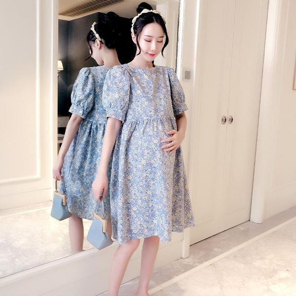 673# maternity dress summer cotton o neck floral short sleeves loose stylish pregnant women mom dresses, White
673# maternity dress summer cotton o neck floral short sleeves loose stylish pregnant women mom dresses, White