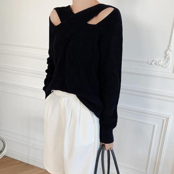 women's sweaters brand design winter women black cross cutout hollow chic pullover sweater 2021 fashion loose jumper christmas top, White;black
women's sweaters brand design winter women black cross cutout hollow chic pullover sweater 2021 fashion loose jumper christmas top, White;black