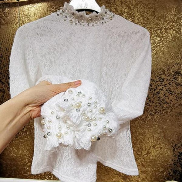 women's blouses & shirts fashion autumn winter lace shirt women heavy industry beaded pearl rhinestones plus velvet thick blouse, White
women's blouses & shirts fashion autumn winter lace shirt women heavy industry beaded pearl rhinestones plus velvet thick blouse, White