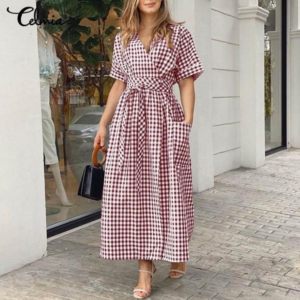 casual dresses celmia summer plaid dress 2021 fashion women wrap v-neck short sleeve maxi shirt bandage streetwear sundress, Black;gray
casual dresses celmia summer plaid dress 2021 fashion women wrap v-neck short sleeve maxi shirt bandage streetwear sundress, Black;gray