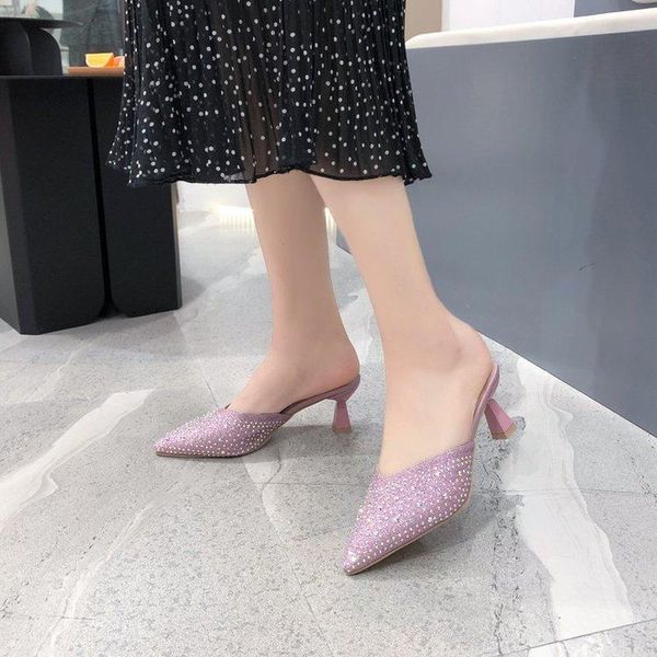slippers summer women high heels fashion ladies rhinestone pointed toe slip on spike woman shoes, Black
slippers summer women high heels fashion ladies rhinestone pointed toe slip on spike woman shoes, Black