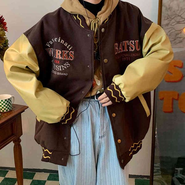 women's jackets retro letras jaquetas para as mulheres roupas de inverno feminino couro americano costura uniforme beisebol casaco casa, Black;brown
women's jackets retro letras jaquetas para as mulheres roupas de inverno feminino couro americano costura uniforme beisebol casaco casa, Black;brown