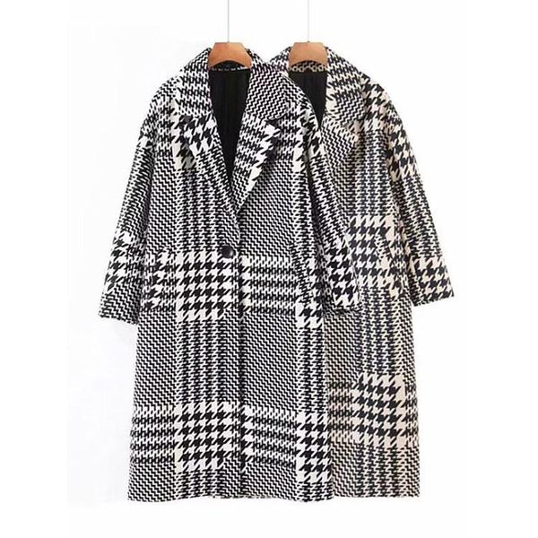 women's wool & blends winter 2021 oversized casual houndstooth woolen coat for ladies v neck plaid button all match jacket, Black
women's wool & blends winter 2021 oversized casual houndstooth woolen coat for ladies v neck plaid button all match jacket, Black