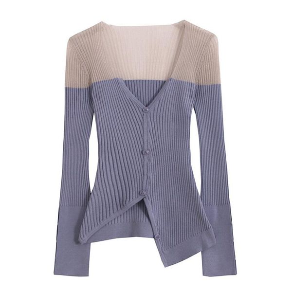 cacah up summer women's knitted color matching long-sleeved t-shirt 2021 single-breasted asymmetric thin v-neck cardigan top, White
cacah up summer women's knitted color matching long-sleeved t-shirt 2021 single-breasted asymmetric thin v-neck cardigan top, White