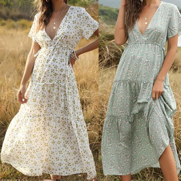 women's swimwear summer 2021 white bohemian women v neck long dress short sleeve floral print ladies boho midi party dresses xl vestido, White;black
women's swimwear summer 2021 white bohemian women v neck long dress short sleeve floral print ladies boho midi party dresses xl vestido, White;black