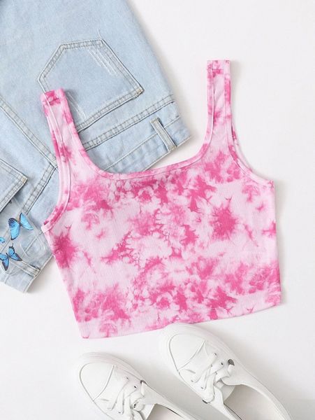 rib-knit tie dye crop tank p911#, White
rib-knit tie dye crop tank p911#, White