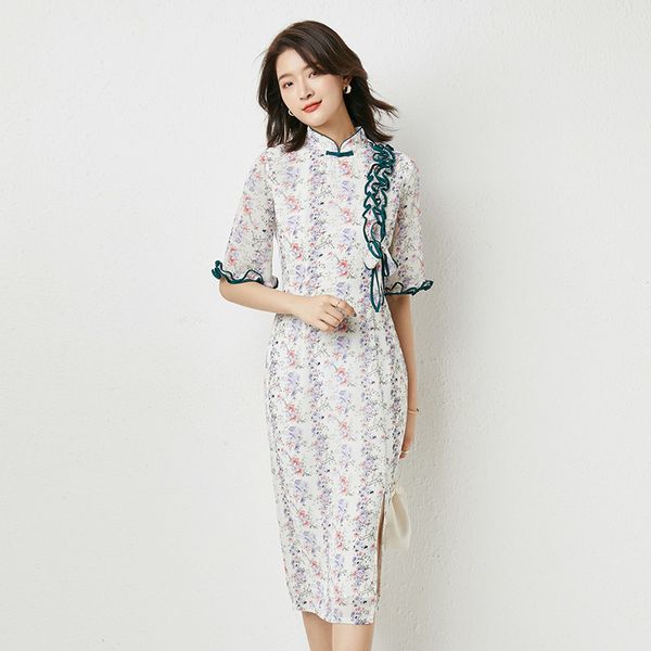 luxury casual dresses national style improved cheongsam drs 2021 summer petal sleeve floral drs, Black;gray
luxury casual dresses national style improved cheongsam drs 2021 summer petal sleeve floral drs, Black;gray