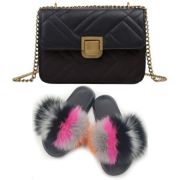 women shoes extra fluffy slippers and bags purses with handbags furry sandals purse sets real fur slides, Black
women shoes extra fluffy slippers and bags purses with handbags furry sandals purse sets real fur slides, Black
