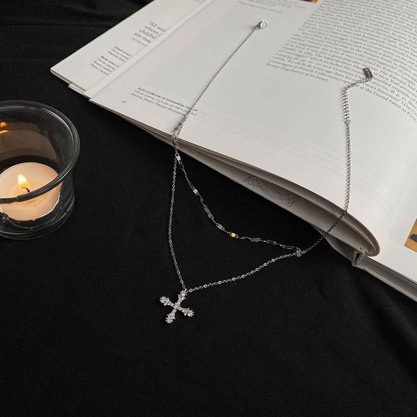 chains titanium steel crystal cross double lay necklace light luxury niche splice clavicle chain hip hop zircon sweater, Silver
chains titanium steel crystal cross double lay necklace light luxury niche splice clavicle chain hip hop zircon sweater, Silver