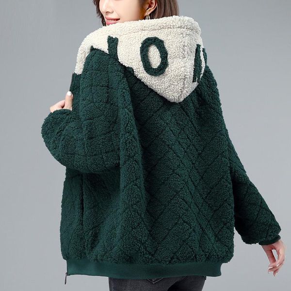 women's fur & faux 2021 winter korean lamb plush jackets women loose splicing embroidered letter hooded elegant ladies, Black
women's fur & faux 2021 winter korean lamb plush jackets women loose splicing embroidered letter hooded elegant ladies, Black