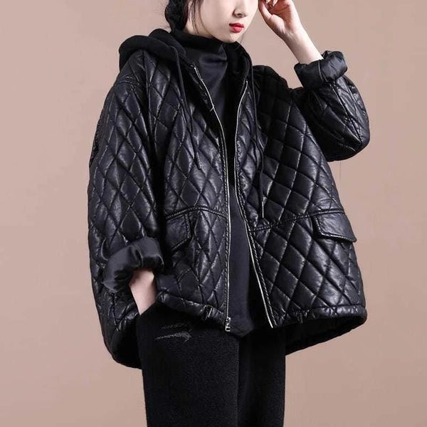 women's jackets plus size autumn and winter overcoat 2021 korean loose rhombus plaid thick hooded pu leather jacket female, Black;brown
women's jackets plus size autumn and winter overcoat 2021 korean loose rhombus plaid thick hooded pu leather jacket female, Black;brown