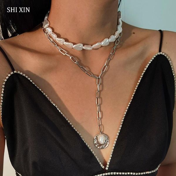 2 pcs/set baroque pearl choker necklace colace for women long chain with coin pendant 2021 fashion jewelry gifts necklaces, Silver
2 pcs/set baroque pearl choker necklace colace for women long chain with coin pendant 2021 fashion jewelry gifts necklaces, Silver