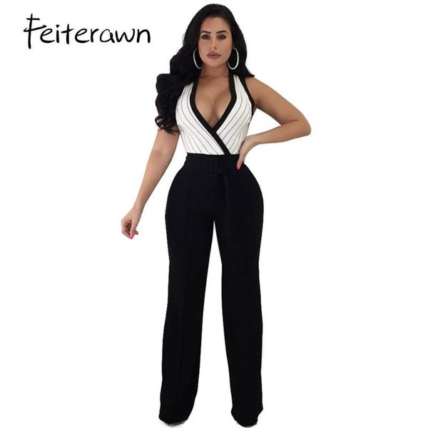 women's jumpsuits & rompers feiterawn deep v neck striped sleeveless high waist jumpsuit with sashes long stylish wide legged for women, Black;white
women's jumpsuits & rompers feiterawn deep v neck striped sleeveless high waist jumpsuit with sashes long stylish wide legged for women, Black;white
