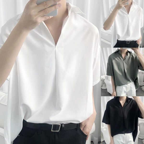men's casual shirts men lapel youth short sleeve shirt loose korean style boy turn down collar breathable male pullover for summer, White;black
men's casual shirts men lapel youth short sleeve shirt loose korean style boy turn down collar breathable male pullover for summer, White;black