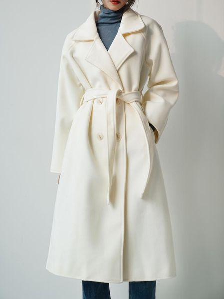 women's wool & blends white woolen coat mid-length winter adjustable waist thinner hepburn windbreaker temperament thick, Black
women's wool & blends white woolen coat mid-length winter adjustable waist thinner hepburn windbreaker temperament thick, Black