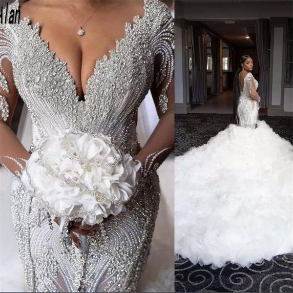 south african mermaid wedding dress plus size open back beading crystals trumpet ruffles court train bridal gowns elegant vestidos de novia, White
south african mermaid wedding dress plus size open back beading crystals trumpet ruffles court train bridal gowns elegant vestidos de novia, White