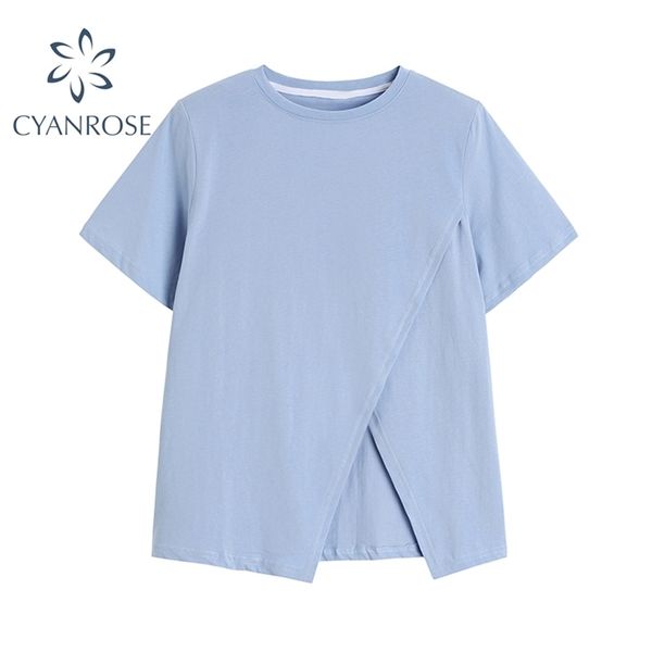 o neck short sleeve women summer korean streetwear style split hem design casual fashion female solid t shirts 210515, White
o neck short sleeve women summer korean streetwear style split hem design casual fashion female solid t shirts 210515, White