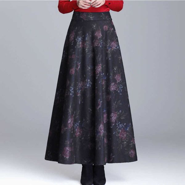 plus size vintage froal print wool women a-line long skirt female high waist casual saia ladies woolen pleated maxi skirt 210619, Black 
plus size vintage froal print wool women a-line long skirt female high waist casual saia ladies woolen pleated maxi skirt 210619, Black
