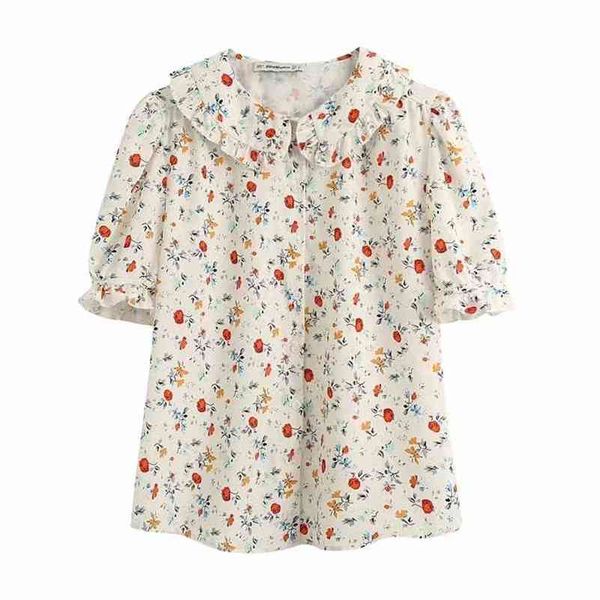 women sweet fashion floral print ruffles blouses vintage lapel collar short sleeve shirts girls chic 210531, White
women sweet fashion floral print ruffles blouses vintage lapel collar short sleeve shirts girls chic 210531, White