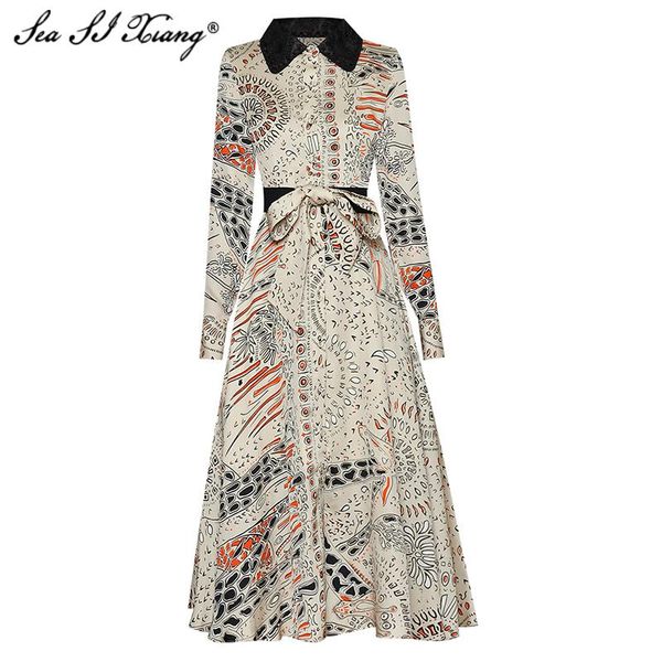 casual dresses seasixiang fashion designer summer dress women's beading turn-down collar long sleeve vintage floral print lace up, Black;gray
casual dresses seasixiang fashion designer summer dress women's beading turn-down collar long sleeve vintage floral print lace up, Black;gray
