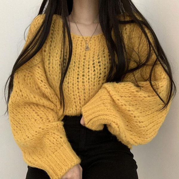 women's sweaters korean chic spring versatile candy color skin cover loose thick thread leisure lantern sleeve knitted sweater women, White;black
women's sweaters korean chic spring versatile candy color skin cover loose thick thread leisure lantern sleeve knitted sweater women, White;black