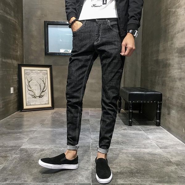 men's jeans skinny men slim fashion pure black cotton stretch denim pencil pants, Blue
men's jeans skinny men slim fashion pure black cotton stretch denim pencil pants, Blue