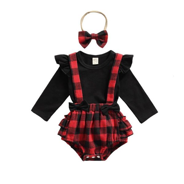clothing sets infant girls long sleeve romper + suspenders shorts bow headband plaid print ruffle decoration spring, White
clothing sets infant girls long sleeve romper + suspenders shorts bow headband plaid print ruffle decoration spring, White