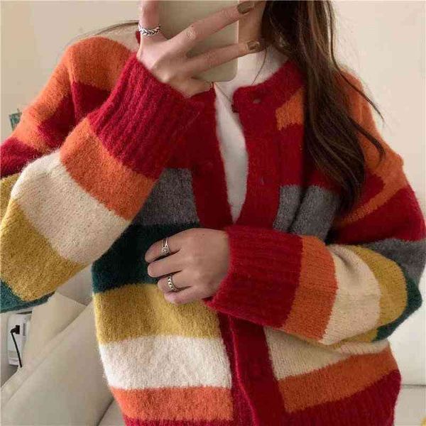 women's sweaters camisola listrada moda feminina suéter vintage arco-Ãris estilo coreano folgado pulôveres casuais quentes d2g0, White;black
women's sweaters camisola listrada moda feminina suéter vintage arco-Ãris estilo coreano folgado pulôveres casuais quentes d2g0, White;black