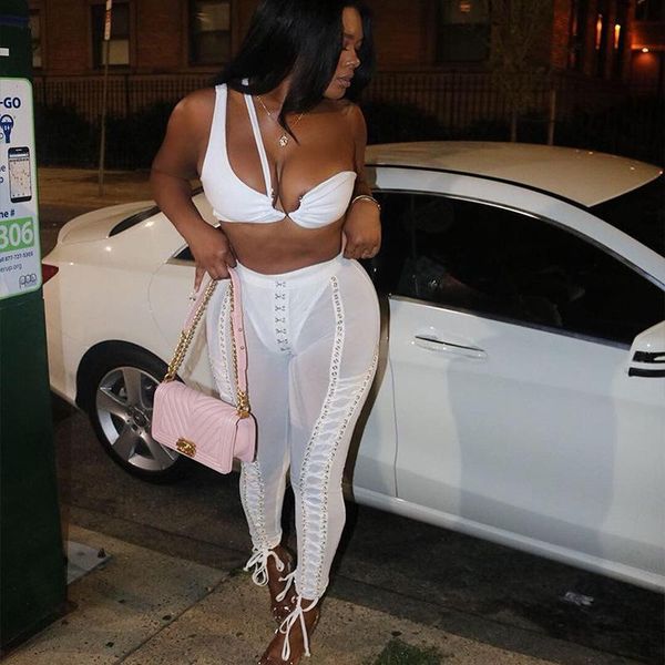 european and american black white perspective gauze mesh cloth drawstring metal chain tight suit women's leggings
european and american black white perspective gauze mesh cloth drawstring metal chain tight suit women's leggings