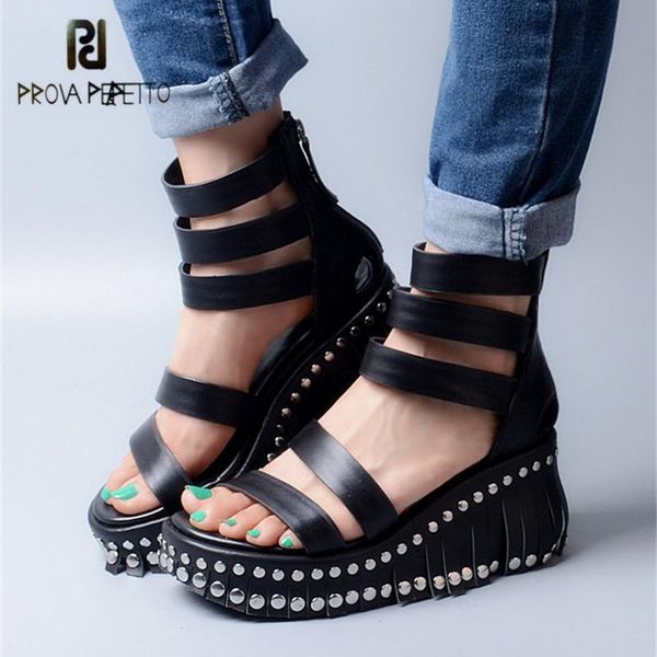 prova perfetto black genuine leather women platform wedge sandals rivets fringed ankle straps gladiator sandal shoes woman
prova perfetto black genuine leather women platform wedge sandals rivets fringed ankle straps gladiator sandal shoes woman