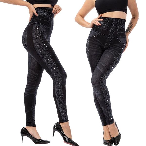 women's leggings jeans women high waist push up fittness pants nail bead printing stretch slim leggins mujer clothing, Black
women's leggings jeans women high waist push up fittness pants nail bead printing stretch slim leggins mujer clothing, Black